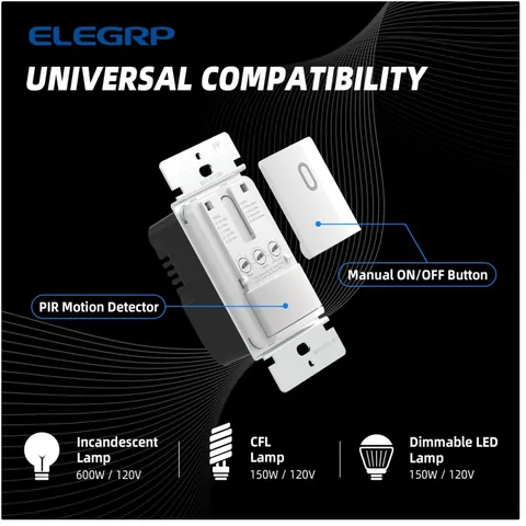 Single Pole Motion Activated Switch, No Neutral Wire, 2 Pack