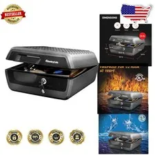 Secure Fireproof Waterproof Lock Box Key Lock 16.5"W x 14.8"D x 7.6"H Black