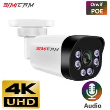 4K Poe Camera with Audio 48V POE/DC 12V 4MP/5MP/8MP Super HD Infrared Night Visi