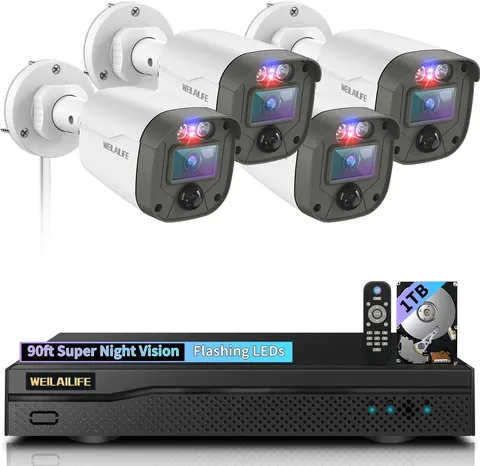 【90Ft Super Night Vision】 5MP Outdoor Wired Security Camera System, Home Video S
