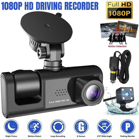 Car Dual Lens Dash Cam HD 1080P Video Recorder Front/Rear/Inside Camera G-sensor