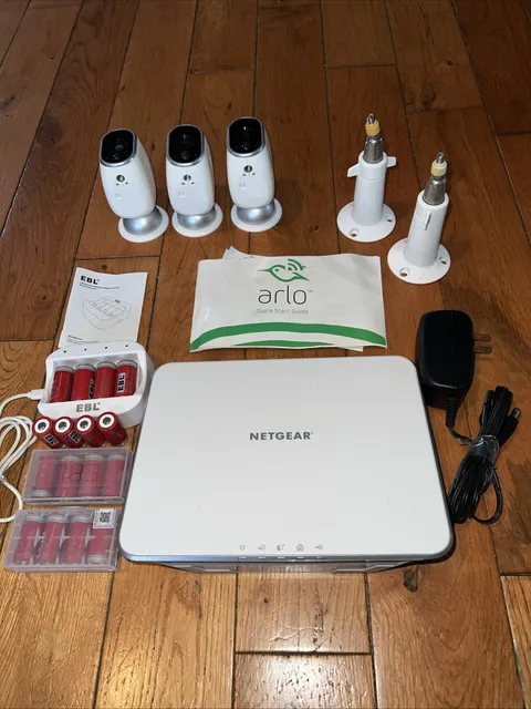 ARLO Netgear Base Station VMB3000 with 3 Arlo VMC3030 cameras and extras