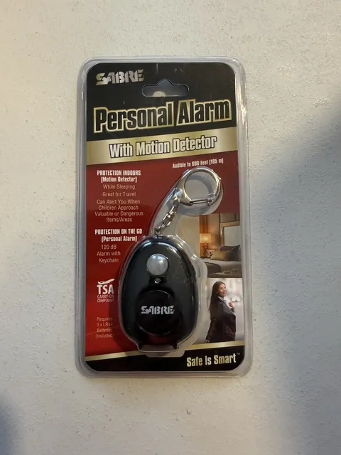 SABRE Personal Alarm With Motion Detector 120 dB TSA Compliant Battery Operated