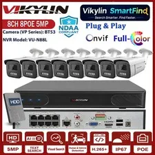 Vikylin SmartFind 8CH 8POE NVR 5MP POE Full Color Security IP Camera System Lot