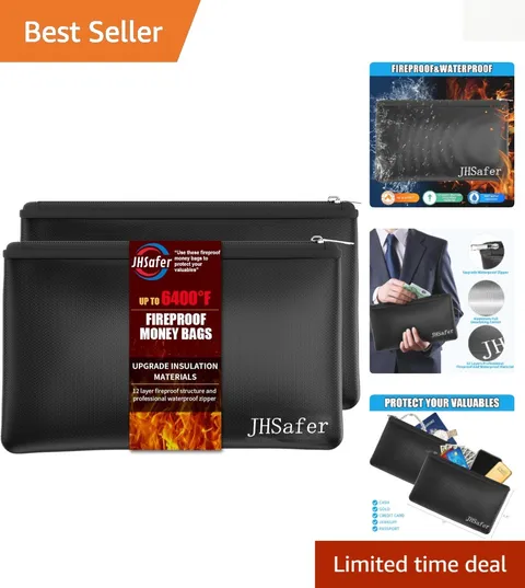 Protect Valuables with Fireproof Money Bags - 6400℉ Safe & Stylish Storage, 2pcs