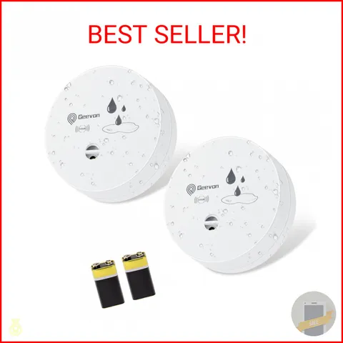 Geevon 2 Pack Water Leak Detectors, 100dB Water Sensor Alarms Flood Detector for