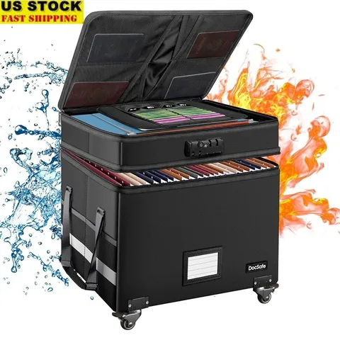 Fireproof Waterproof File Box Multi-Layer Lockable Rolling Organizer Storage New