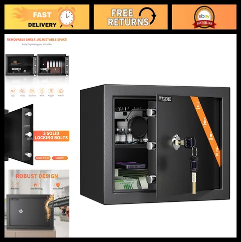 Secure Key Lock Box Safe for Cash, Jewelry & Documents | 1.2 Cu Ft Steel Safe fo