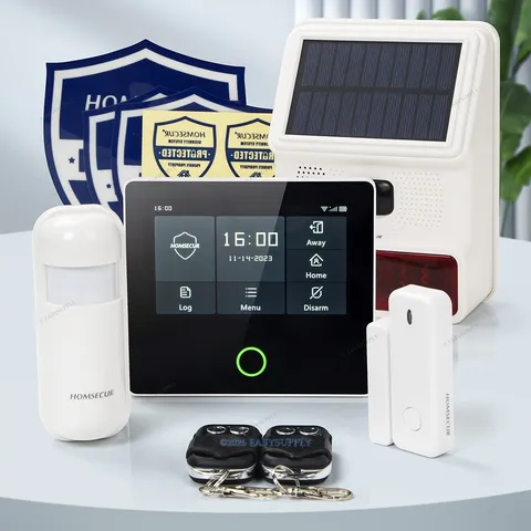 HOMSECUR Wireless WIFI 4G Home House Alarm System+Wireless Solar Red Flash Siren