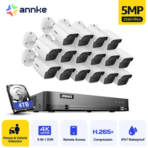 ANNKE 16CH 4K DVR CCTV 5MP Security Camera System Outdoor Human Detection H.265+