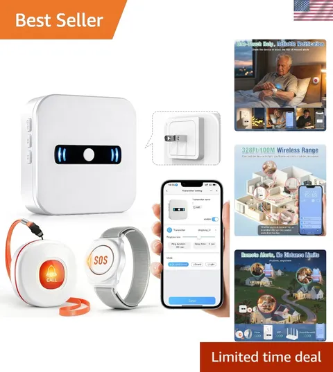 WiFi Caregiver Call Button Calls Phone, 1Button 1 Wrist 1 Receiver | Emergenc...