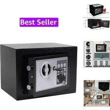 Small Steel Security Safe Box with Keypad,Key;0.23 CuFt, Black | Electronic D...