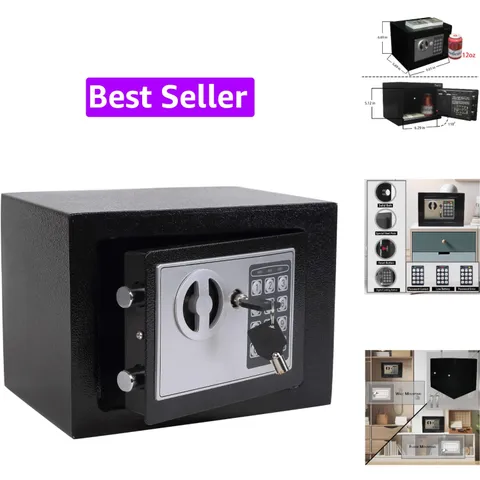 Small Steel Security Safe Box with Keypad,Key;0.23 CuFt, Black | Electronic D...