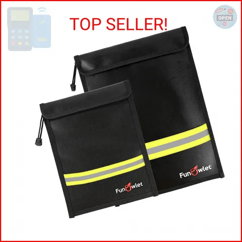 Fireproof Waterproof Money Document Bag - 2 Pack Safe Upgraded Zipper Bags, Fire
