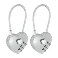 Combination Padlock (4.3 Inch, Grey)(2 Pcs), 3-Digit Heart Shaped Combo Padlock