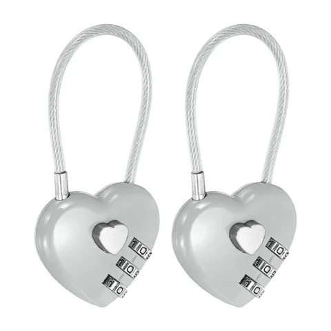Combination Padlock (4.3 Inch, Grey)(2 Pcs), 3-Digit Heart Shaped Combo Padlock