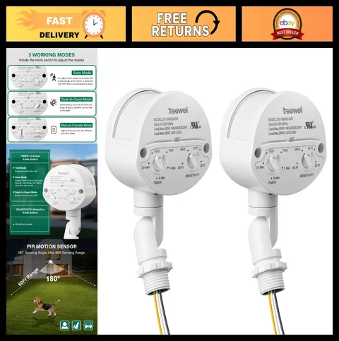 2 Pack 180° Motion Sensor Detector, Adjustable Time & Sensitivity, 60ft Range, 3