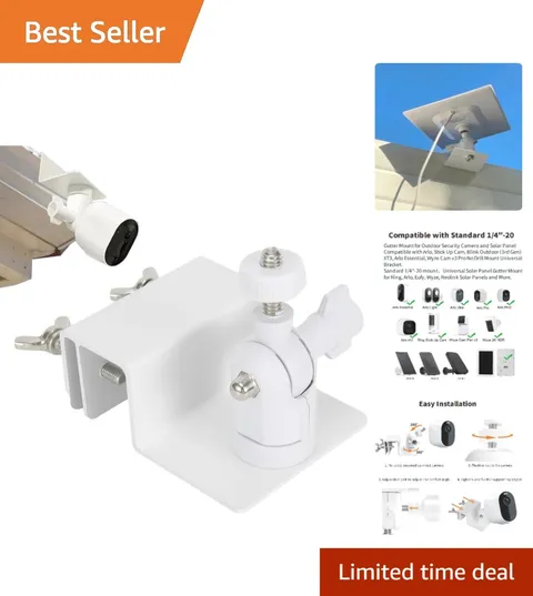Tonton White Gutter Mount: Solar Panel & Security Camera Bracket for Ring, Ar...