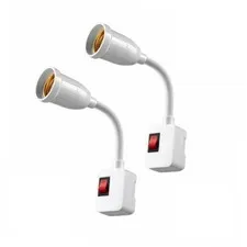 2-Pack E26/E27 Socket Extension with On/Off Switch, 360° Fully Flexible Neck