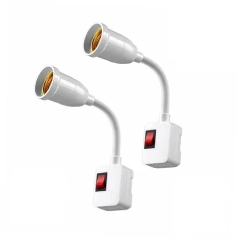 2-Pack E26/E27 Socket Extension with On/Off Switch, 360° Fully Flexible Neck