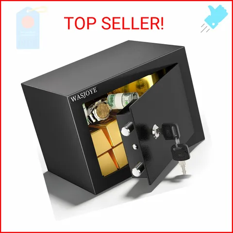WASJOYE Home Small Safe Box - Key Lock Coffre Fort Steel High Security Safety Bo