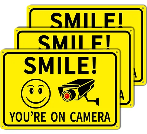 3-Pack Smile You're On Camera Signs 8"x12" Rust Free Aluminum Video Surveillance