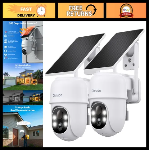 2K Solar Wireless Outdoor Security Cameras - Home Surveillance System, 2-Pack