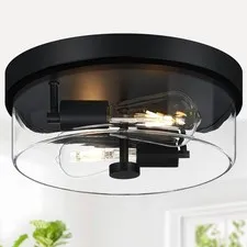 szzgco Flush Mount Ceiling Light Fixtures, 2-Light Matte Black (Clear Glass)