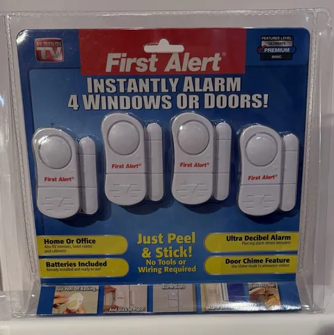 First Alert Instantly Alarm 4 Windows or Doors Peel & Stick security New