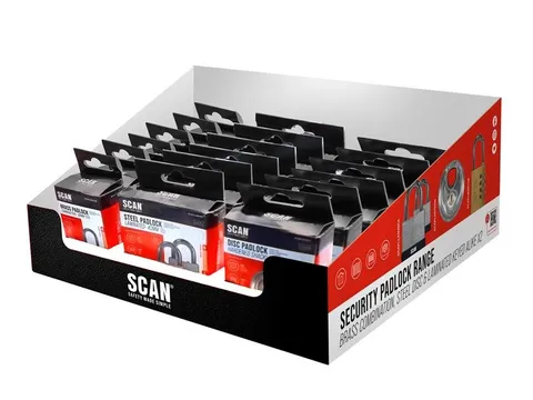 Scan Padlock Counter Display 18 Padlocks Brass Laminated & Disc SCAPLCDU18
