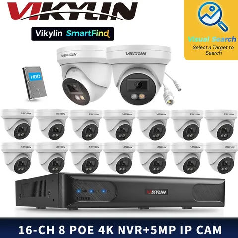 Vikylin Smartfind 8POE 16CH NVR Dual light Color+IR MIC 5MP Mini IP Camera Lot