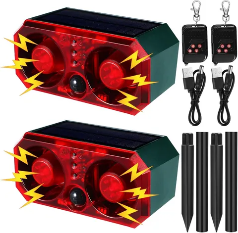 Solar Motion Sensor Alarm - 2 Pack Dog Barking Deterrent with Remote Control