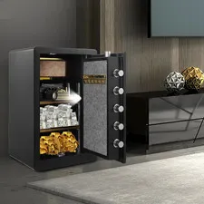 Single Door 2.58 cu.ft Safe Box with Key Lock & Password LED Light Black