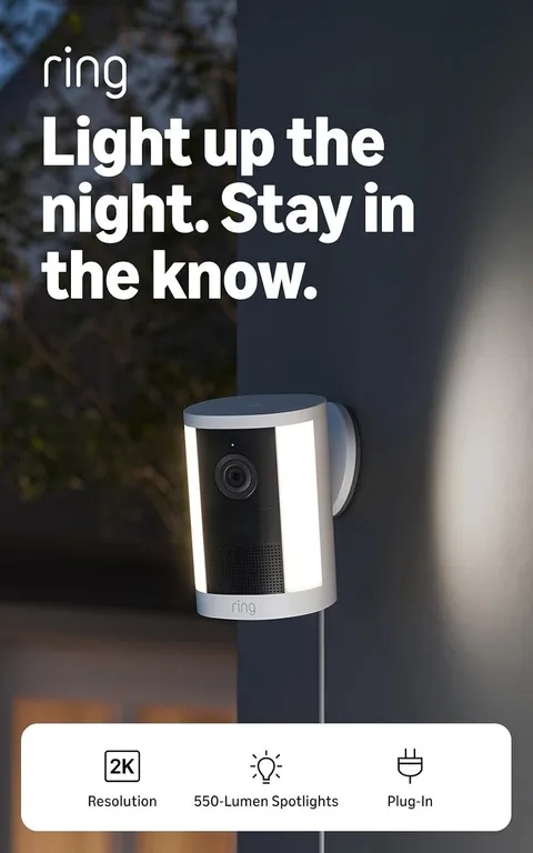 Spotlight Cam, Plug-In (Newest Model), Home or Business Security, Wide-Angle Ret