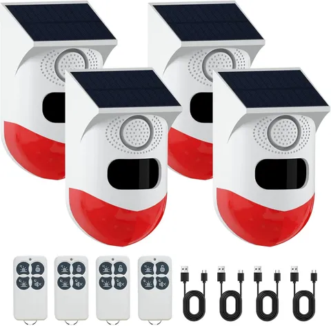 129dB Solar Motion Sensor Alarm - Waterproof Security Siren Light (4 Pack)