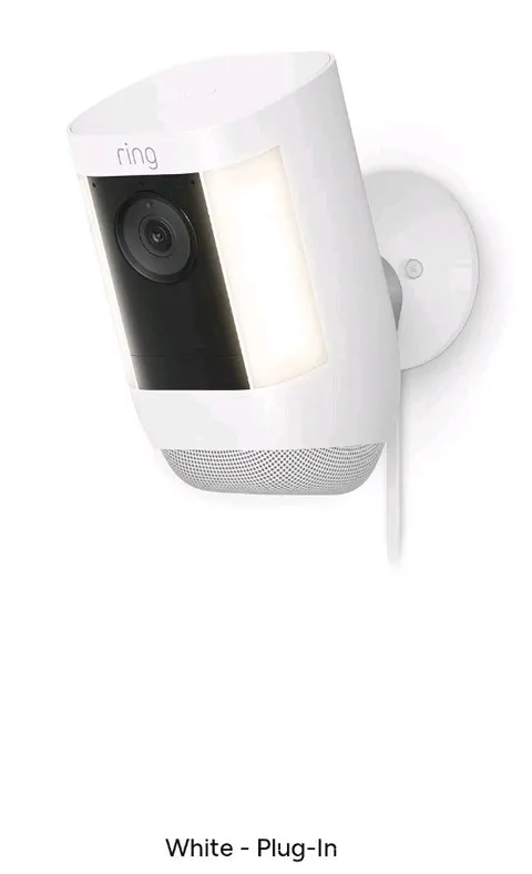 Ring Spotlight Cam Pro Wi-Fi Wired Plug-In Outdoor Security Video Camera - White