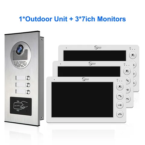 ANJIELO 7" Wired Video Intercom 3-Unit Apartment Door Phone RFID Unlock