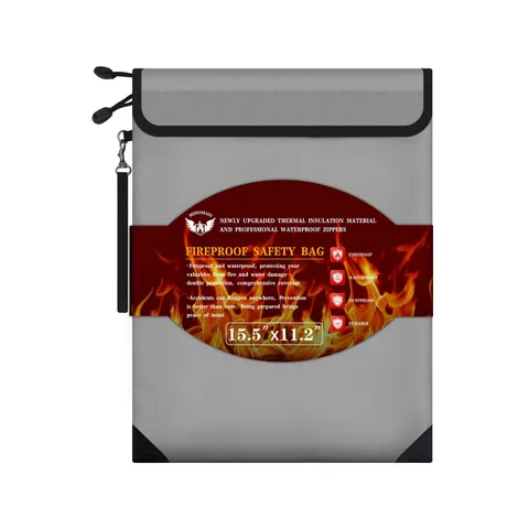 Fireproof Document Bag 15.5"x11.2", Dual Zipper Pockets, Waterproof Fire Resi...
