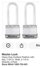 2 Pk Master Lock M1XTLJ Heavy Duty Outdoor Padlock Keyed-Alike 2-1/2” Shackle