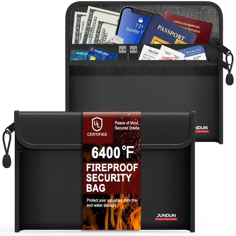 Fireproof Money Storage Bag 12 Layers 8.6" x 5.9" Dual Zippers Safe for Cash