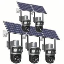 5PCS 4MP+4MP Solar Wireless WiFi Outdoor PTZ Home Security Camera System