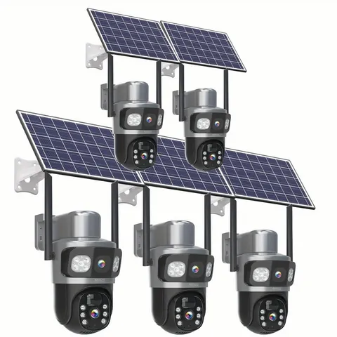 5PCS 4MP+4MP Solar Wireless WiFi Outdoor PTZ Home Security Camera System