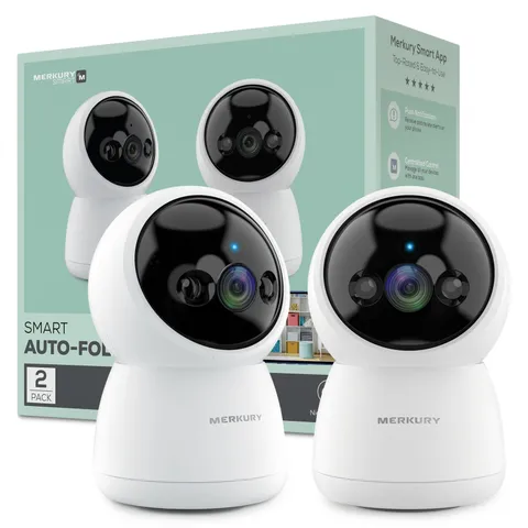Merkury Smart 2K Auto-Follow Indoor Video Surveillance Cameras with Motion