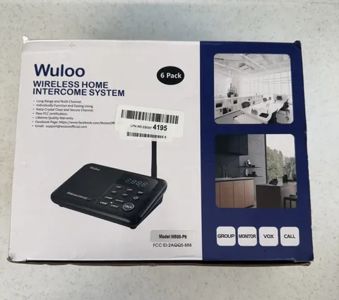 Wuloo wireless home intercom, Long Range Wireless VOX, GROUP, MONITOR Black NEW 