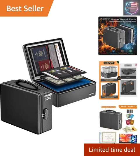 Fireproof Document Box, Hard Case File Box with Fireproof Zipper＆Lock, 6400°F...
