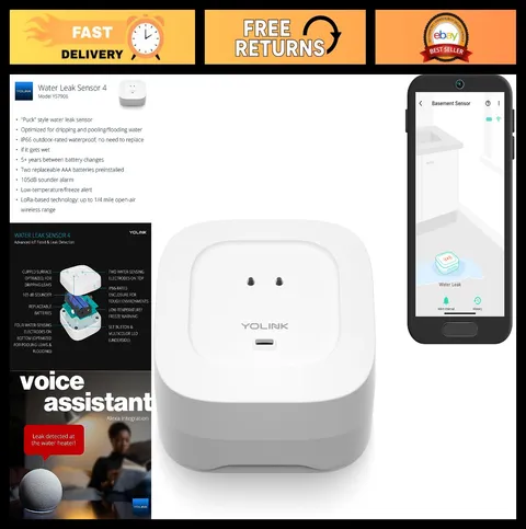 Smart Water Leak Detector Alarm - 105dB Audio, Freeze Warning, App Alerts, Alexa