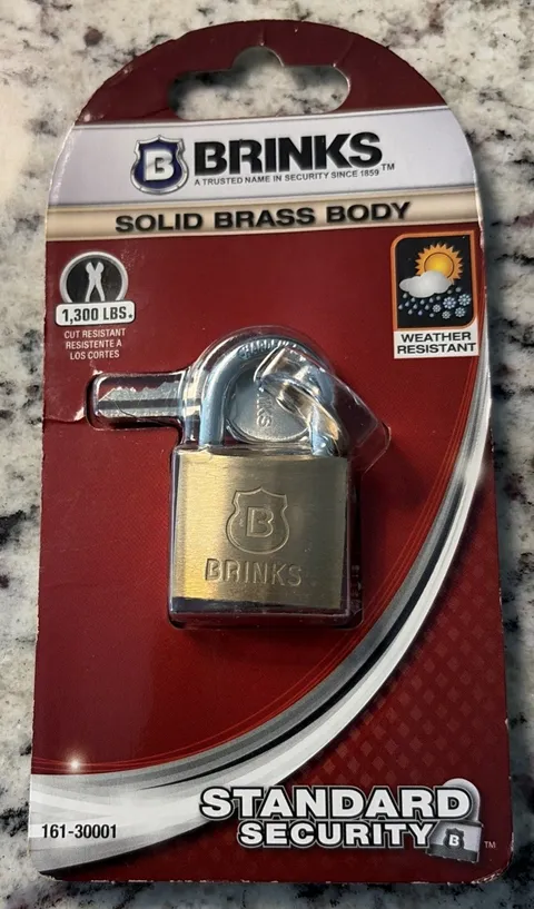 Brinks Solid Brass Body Weather Resistant 1,300 lbs Cut Resistant Padlock & Keys