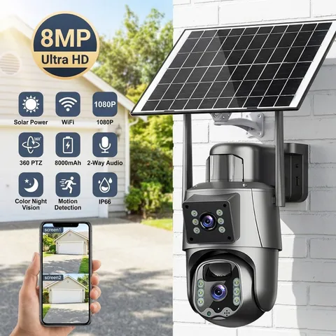 Camara De Seguridad 4K Solar WiFi Inalambricas Para Exterior Con Vision Nocturna