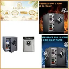 Fireproof Waterproof Safe 1.23 Cu Ft Digital Lock Key Fire Resistant Document