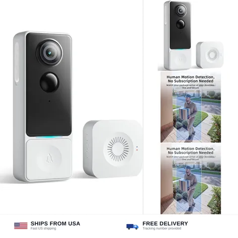 3MP Camera Doorbell Wireless Video- No Subscription Required | Free Human Mot...